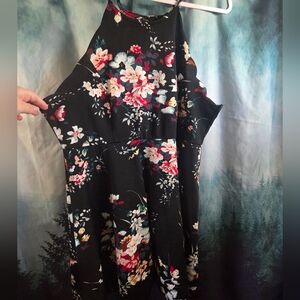 Shein Black Floral Scoop Neck Dress